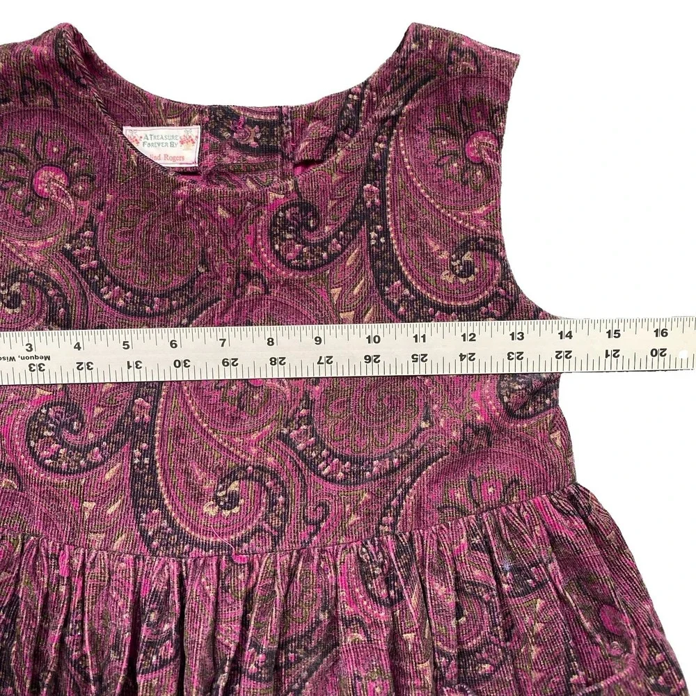 Vintage Corduroy Paisley Dress Girls 7 Years Purple  Floral by Rosalind Rogers